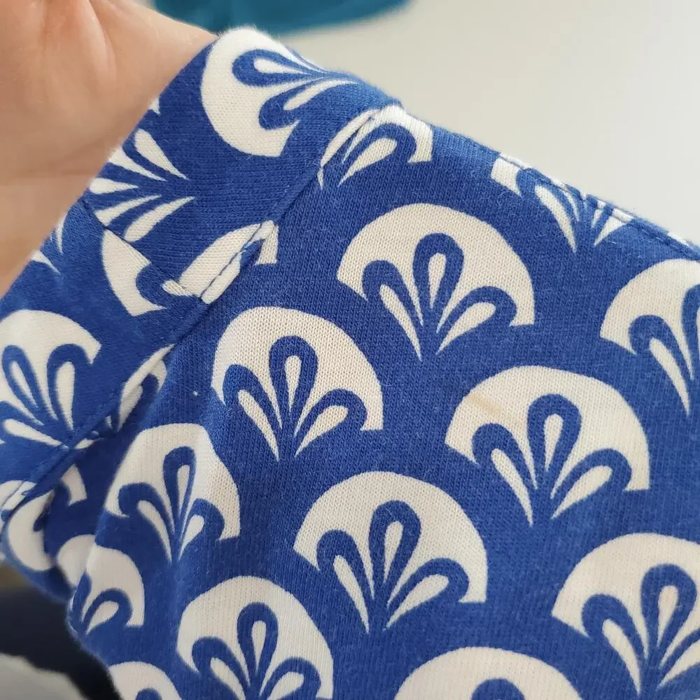 Boden Dress Womens 4 Blue White Button Front Long Sleeve A-Line Scallop Print - Picture 11 of 12